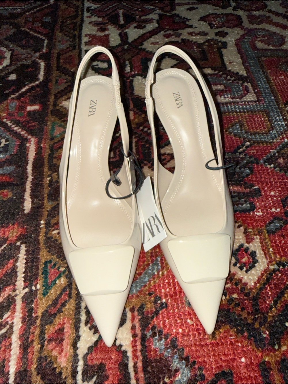 ZARA Patent Pointed Slingback Pumps in Ivory